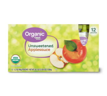 (12 Pack) Great Value Organic Applesauce Pouches, Unsweetened, 3.2 oz, 12 Pack