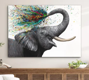 Elephant Animal Abstract Canvas Painting Colourful Print